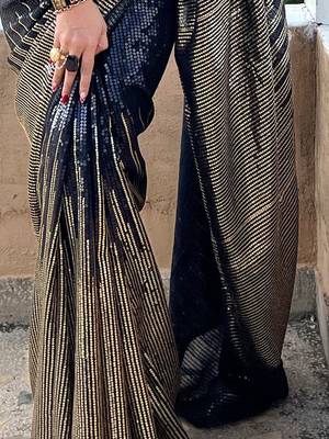 Black black embellished sequinned  georgette saree 5