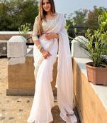 White sequinned  georgette saree