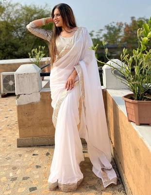 White sequinned  georgette saree 2