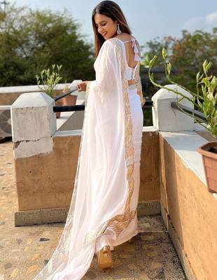 White sequinned  georgette saree 3