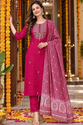 women ethnic motifs embroidered kurta with trousers & with dupatta