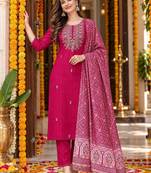 women ethnic motifs embroidered kurta with trousers & with dupatta