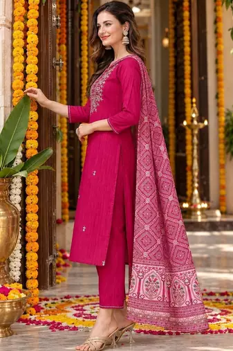 women ethnic motifs embroidered kurta with trousers & with dupatta
