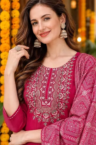 women ethnic motifs embroidered kurta with trousers & with dupatta