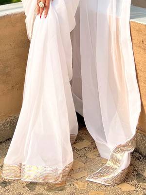 White sequinned  georgette saree 5