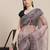 Grey grey & red floral printed organza saree