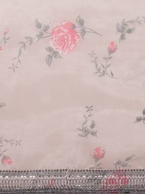 Grey grey & red floral printed organza saree 4
