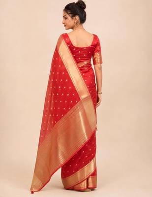 Red zari organza designer banarasi saree 2