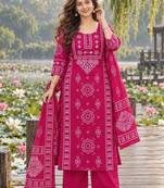 women ethnic motifs printed regular  cotton kurta with palazzos & with dupatta