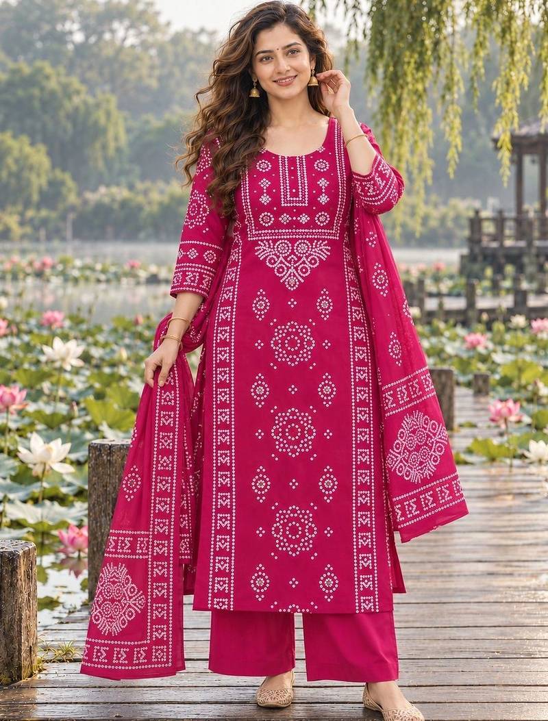 women ethnic motifs printed regular  cotton kurta with palazzos & with dupatta