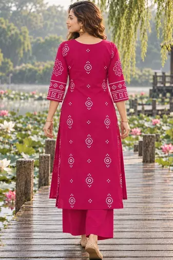 women ethnic motifs printed regular  cotton kurta with palazzos & with dupatta