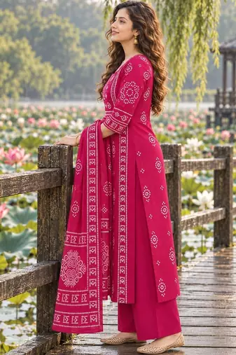women ethnic motifs printed regular  cotton kurta with palazzos & with dupatta