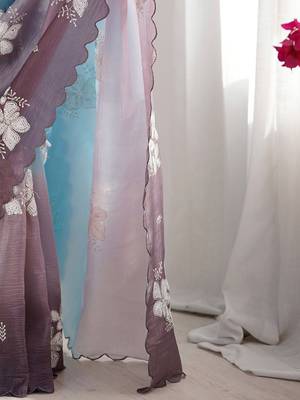 Blue floral embellished sequinned  chiffon saree 5