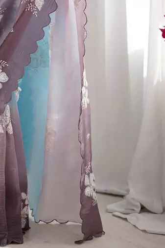 Blue floral embellished sequinned  chiffon saree