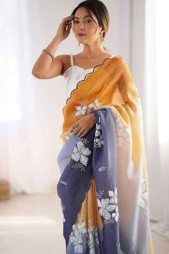 Mustard embellished sequinned  chiffon saree