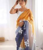 Mustard embellished sequinned  chiffon saree
