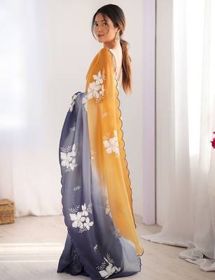 Mustard embellished sequinned  chiffon saree 2