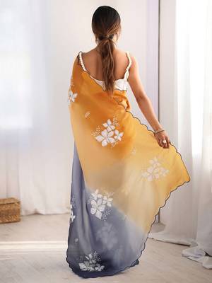 Mustard embellished sequinned  chiffon saree 3