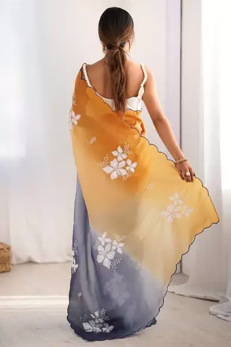 Mustard embellished sequinned  chiffon saree