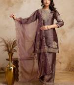 women embroidered regular kurta with palazzos & with dupatta