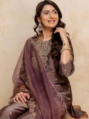 women embroidered regular kurta with palazzos & with dupatta 2
