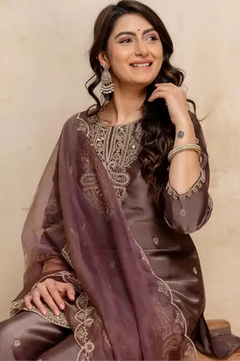 women embroidered regular kurta with palazzos & with dupatta