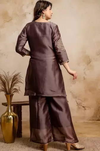 women embroidered regular kurta with palazzos & with dupatta