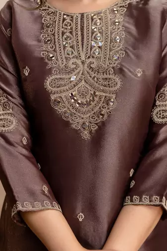 women embroidered regular kurta with palazzos & with dupatta