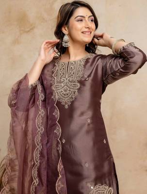 women embroidered regular kurta with palazzos & with dupatta 7