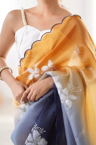 Mustard embellished sequinned  chiffon saree