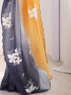 Mustard embellished sequinned  chiffon saree 5