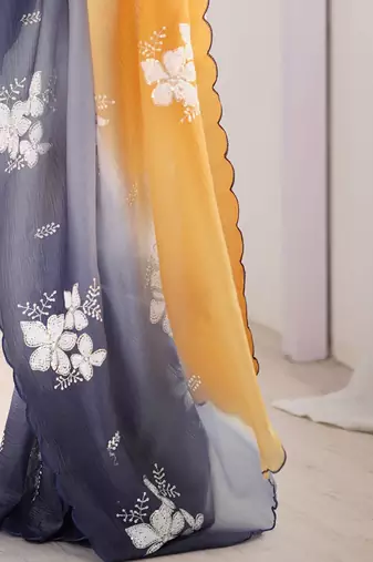 Mustard embellished sequinned  chiffon saree