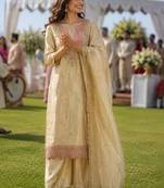 ethnic motifs embroidered thread work tissue kurta with palazzos & dupatta