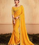 Yellow yellow bandhani printed zari  georgette leheriya saree