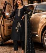 women ethnic motifs embroidered regular thread work chanderi silk kurta with trousers & with