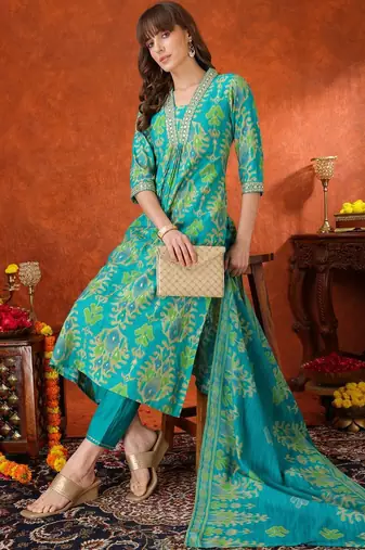 women ethnic motifs embroidered mirror work kurta with trousers & with dupatta