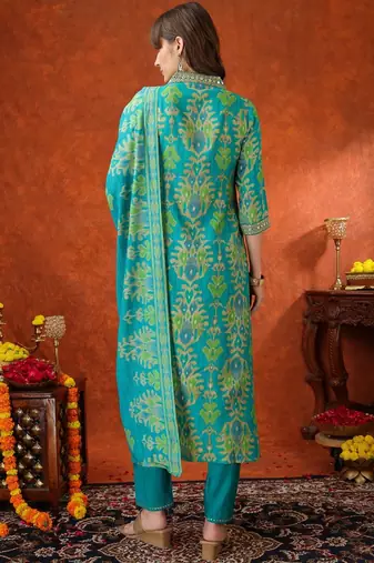 women ethnic motifs embroidered mirror work kurta with trousers & with dupatta