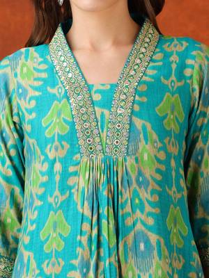 women ethnic motifs embroidered mirror work kurta with trousers & with dupatta 6