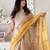 Gold colourblocked printed tissue saree
