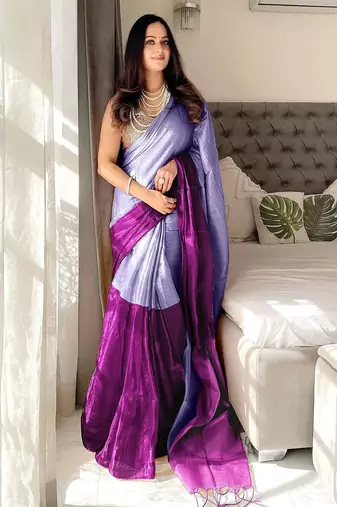 Grey tie and dye tissue saree