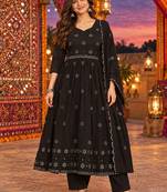 women ethnic motifs empire mirror work kurta with trousers & with dupatta