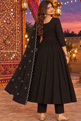 women ethnic motifs empire mirror work kurta with trousers & with dupatta