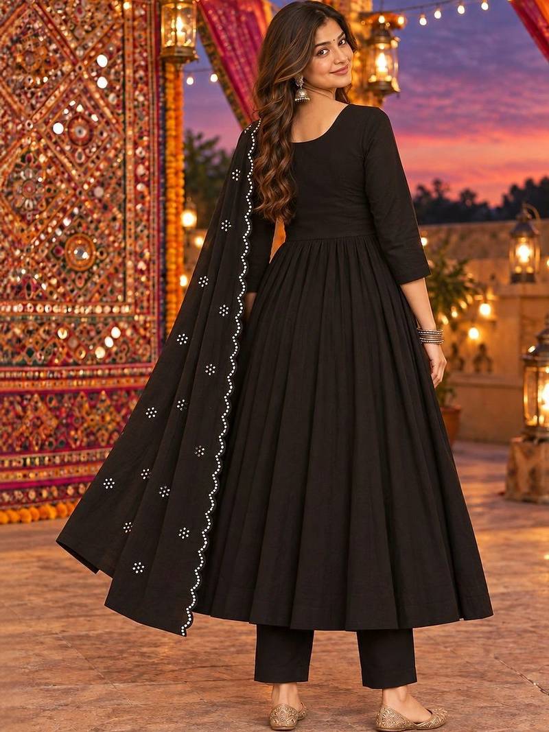 women ethnic motifs empire mirror work kurta with trousers & with dupatta