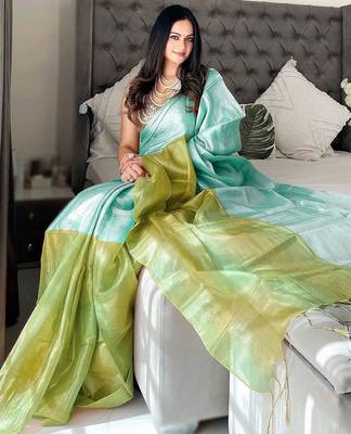 Blue ombre tissue designer saree 3