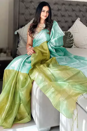 Blue ombre tissue designer saree