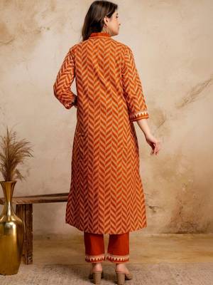 women printed regular mirror work  cotton kurta with trousers & with dupatta 4