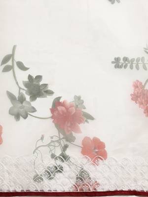 White white & maroon organza printed mysore silk saree 4