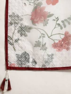 White white & maroon organza printed mysore silk saree 5
