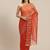 Orange orange & golden checked embroidered organza saree