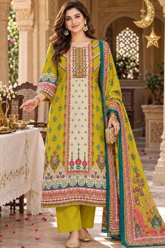 women ethnic motifs printed regular  cotton kurta with trousers & with dupatta
